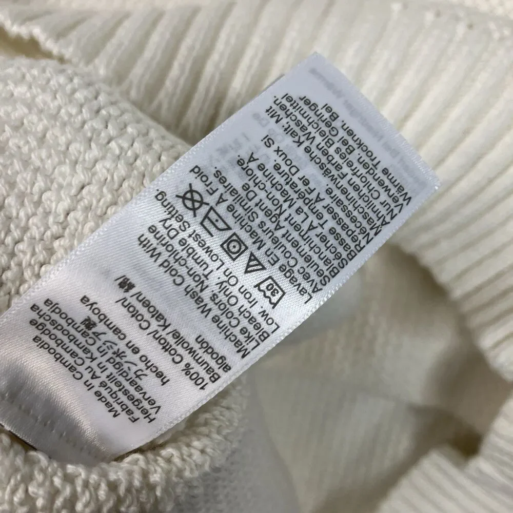 J Crew Sweater Mens M Ivory Crewneck Premium Basket-stitch Cotton Casual